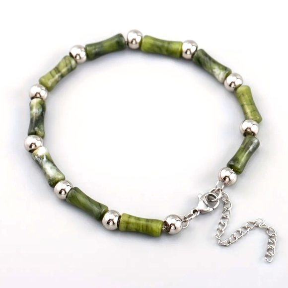 Bamboo Style Natural Jade Bead Bracelet - Picture 1 of 4